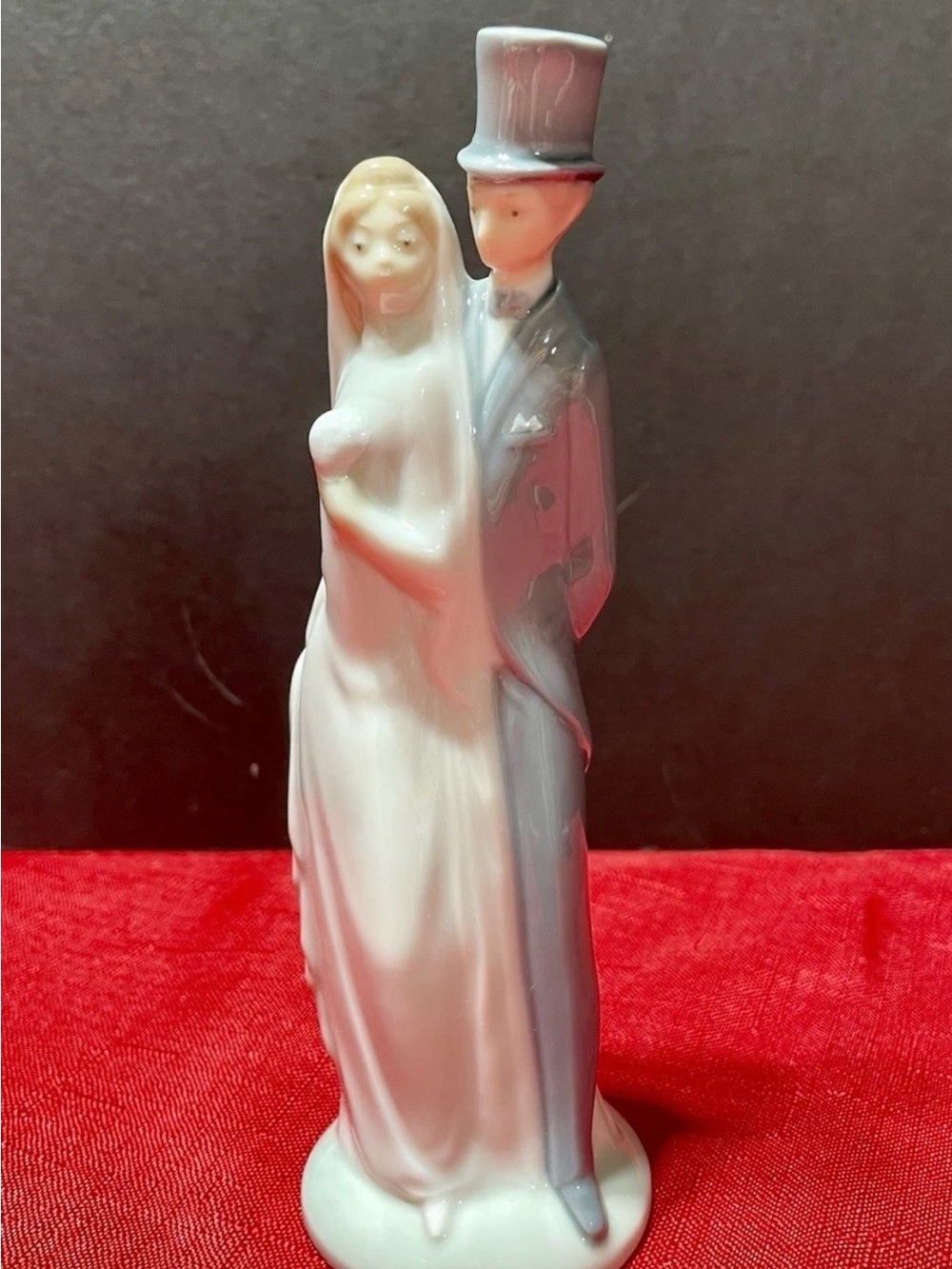 Porcelain Bride and Groom Cake Topper in White and Gray